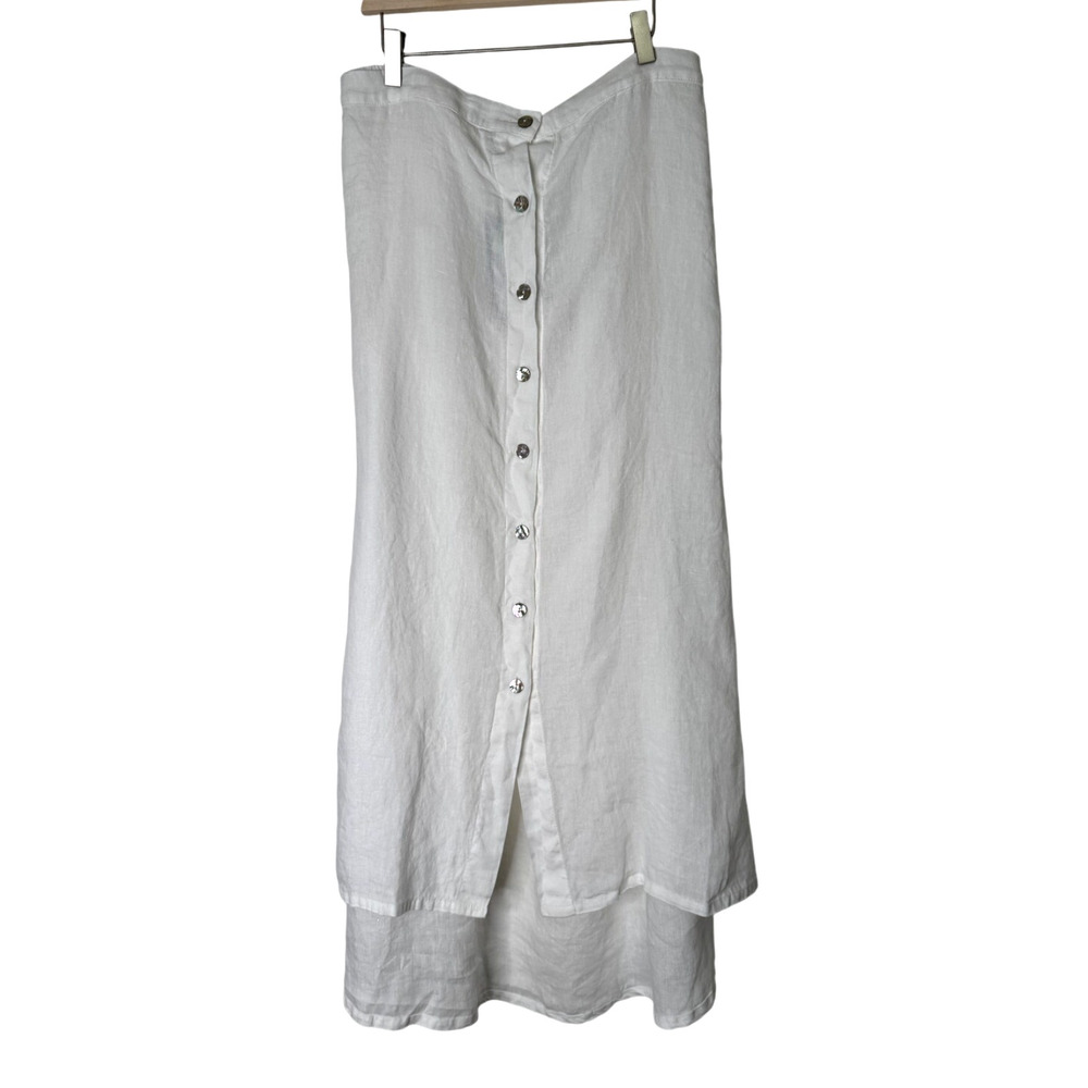 Bryn Walker Cinzia Light Linen Elastic Waist High-Low Hem A-Line Skirt White XXL